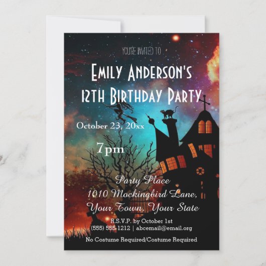ハロウィン幽霊のよく出るハウスコズミック誕生日 招待状 (正面)
