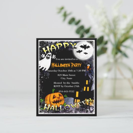 ハロウィン幽霊のよく出るハウスパーティの招待状 招待状 (スタンド正面)