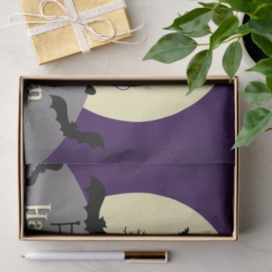 ハロウィン幽霊のよく出るハウスブラックこうもりフルムーンパープル 薄葉紙 (ギフト)