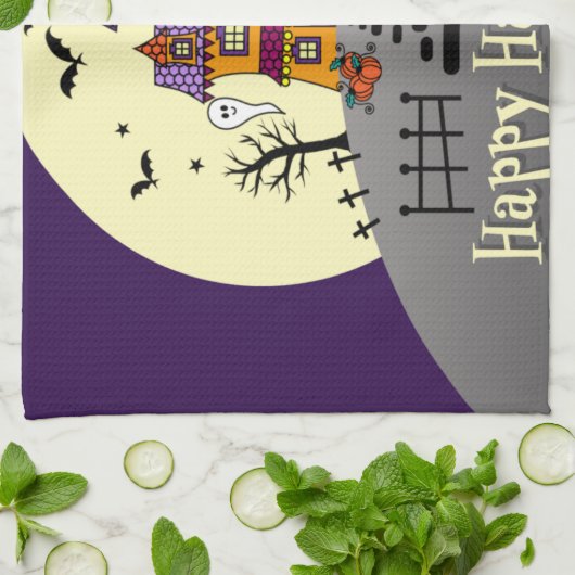 ハロウィン幽霊のよく出るハウスブラックこうもりフルムーン幽霊 キッチンタオル (折り畳み)