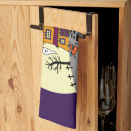 ハロウィン幽霊のよく出るハウスブラックこうもりフルムーン幽霊 キッチンタオル