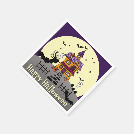 ハロウィン幽霊のよく出るハウスブラックこうもりフルムーン幽霊 スタンダードカクテルナプキン (角)