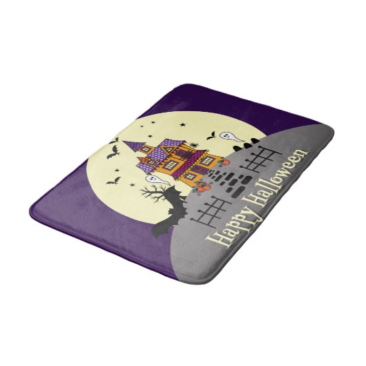 ハロウィン幽霊のよく出るハウスブラックこうもりフルムーン幽霊 バスマット (アングル)