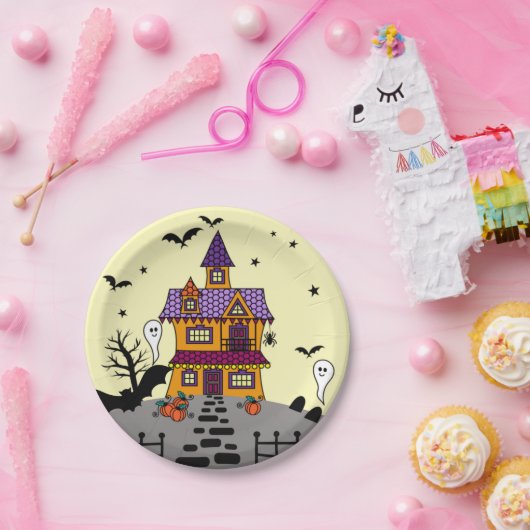 ハロウィン幽霊のよく出るハウスブラックこうもりフルムーン幽霊 ペーパープレート (パーティー)