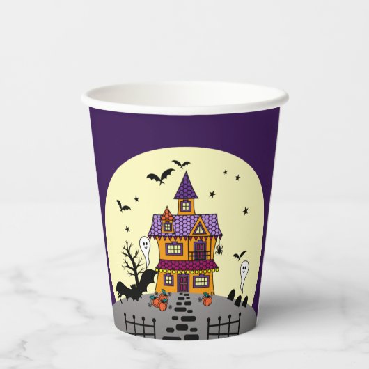 ハロウィン幽霊のよく出るハウスブラックこうもりフルムーン幽霊 紙コップ (裏面)