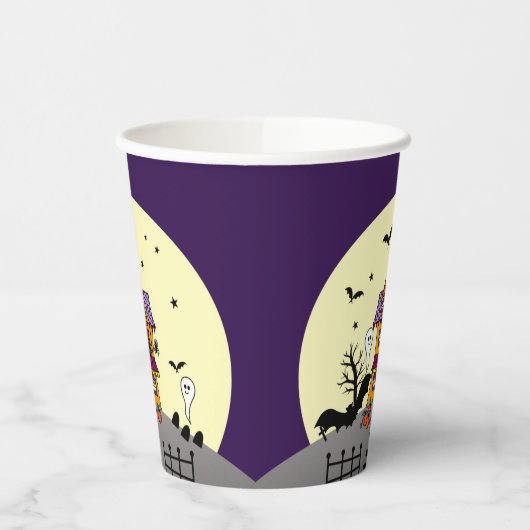 ハロウィン幽霊のよく出るハウスブラックこうもりフルムーン幽霊 紙コップ (左)