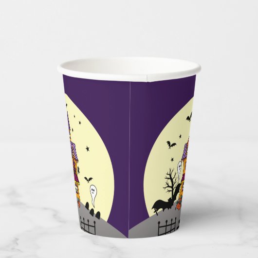 ハロウィン幽霊のよく出るハウスブラックこうもりフルムーン幽霊 紙コップ (右)