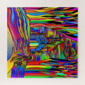 ハロウィン幽霊のよく出るハウスホラーカラフル抽象芸術 ジグソーパズル (横)