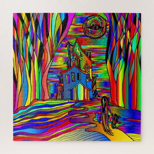 ハロウィン幽霊のよく出るハウスホラーカラフル抽象芸術 ジグソーパズル (縦)