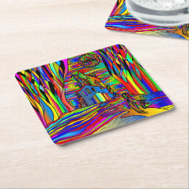 ハロウィン幽霊のよく出るハウスホラーカラフル抽象芸術 スクエアペーパーコースター