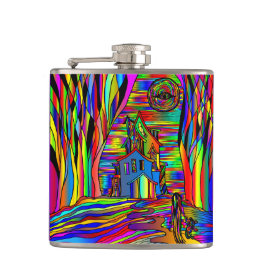 ハロウィン幽霊のよく出るハウスホラーカラフル抽象芸術 フラスク