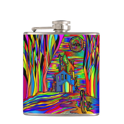 ハロウィン幽霊のよく出るハウスホラーカラフル抽象芸術 フラスク (正面)