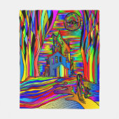 ハロウィン幽霊のよく出るハウスホラーカラフル抽象芸術 フリースブランケット (正面)