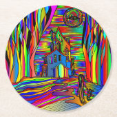 ハロウィン幽霊のよく出るハウスホラーカラフル抽象芸術 ラウンドペーパーコースター (正面)