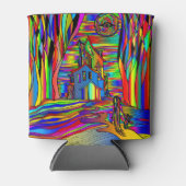 ハロウィン幽霊のよく出るハウスホラーカラフル抽象芸術 缶クーラー (正面)