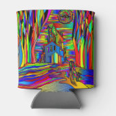 ハロウィン幽霊のよく出るハウスホラーカラフル抽象芸術 缶クーラー (裏面)