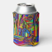 ハロウィン幽霊のよく出るハウスホラーカラフル抽象芸術 缶クーラー (缶裏面)