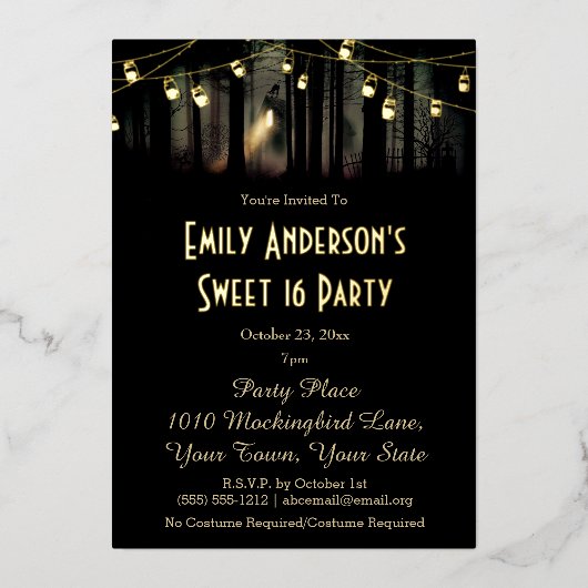 ハロウィン幽霊のよく出るハウスメイソンジャージュコスチューム甘い16 箔招待状 (正面)