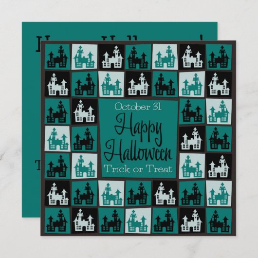 ハロウィン幽霊のよく出るハウスモザイク 招待状 (正面/裏面)