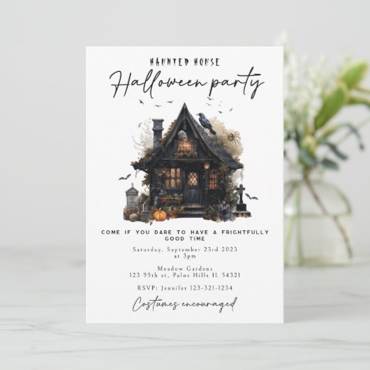 ハロウィン幽霊のよく出るハウス不気味パーティの招待状 招待状 (スタンド正面)