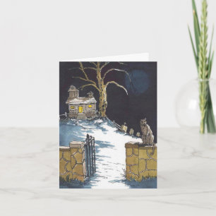 ハロウィン幽霊のよく出るハウス怖い猫カード カード