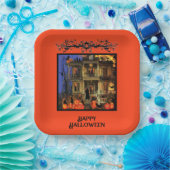 ハロウィン幽霊のよく出るハウス招待状 ペーパープレート (パーティー)