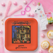 ハロウィン幽霊のよく出るハウス招待状 ペーパープレート (パーティー)