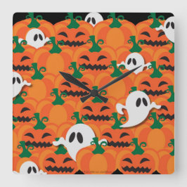 ハロウィン幽霊のよく出るパンプキンパッチ幽霊たち スクエア壁時計