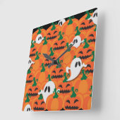 ハロウィン幽霊のよく出るパンプキンパッチ幽霊たち スクエア壁時計 (傾斜)