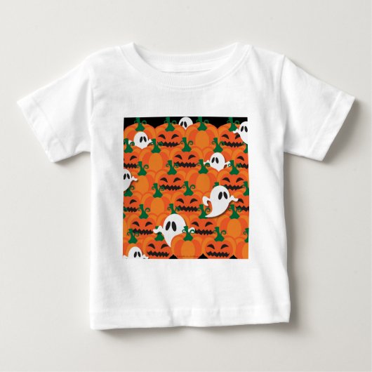 ハロウィン幽霊のよく出るパンプキンパッチ幽霊たち ベビーTシャツ (正面)