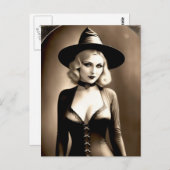 ハロウィン幽霊のよく出るブロンド魔女はがき ポストカード (正面/裏面)