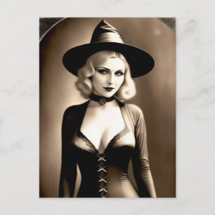 ハロウィン幽霊のよく出るブロンド魔女はがき ポストカード