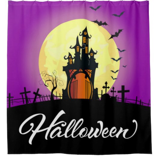 ハロウィン幽霊のよく出る城 シャワーカーテン (正面)