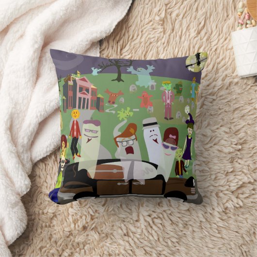 ハロウィン幽霊のよく出る墓地パーティーイラストレーション クッション (ブランケット)