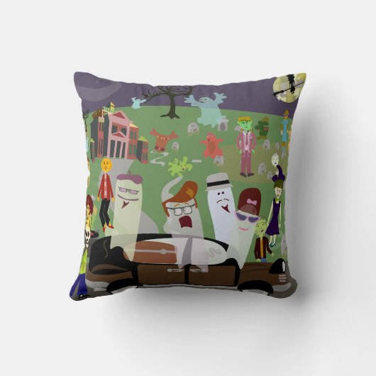 ハロウィン幽霊のよく出る墓地パーティーイラストレーション クッション (裏面)