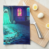 ハロウィン幽霊のよく出る幽霊ハウスデザイン キッチンタオル (四つ折り)
