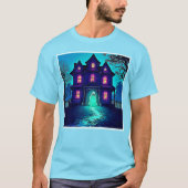 ハロウィン幽霊のよく出る幽霊ハウスデザイン Tシャツ (正面)