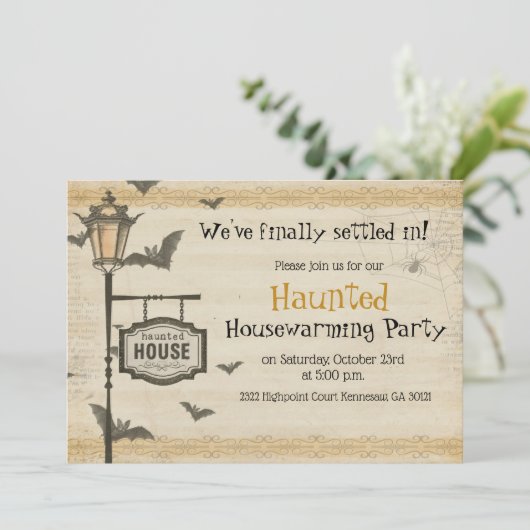ハロウィン幽霊のよく出る引っ越し祝いパーティー招待状 招待状 (スタンド正面)