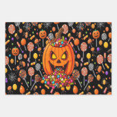 ハロウィン幽霊のよく出る用かぼちゃギフトラップブラック ラッピングペーパーシート (正面2)