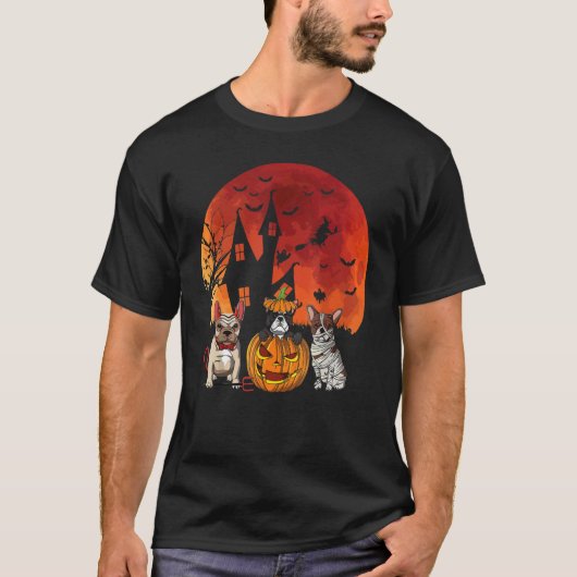 ハロウィン幽霊のよく出る魔女城犬 Tシャツ (正面)