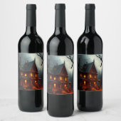 ハロウィン幽霊のよく出る/家/秋 ワインラベル (ボトル)