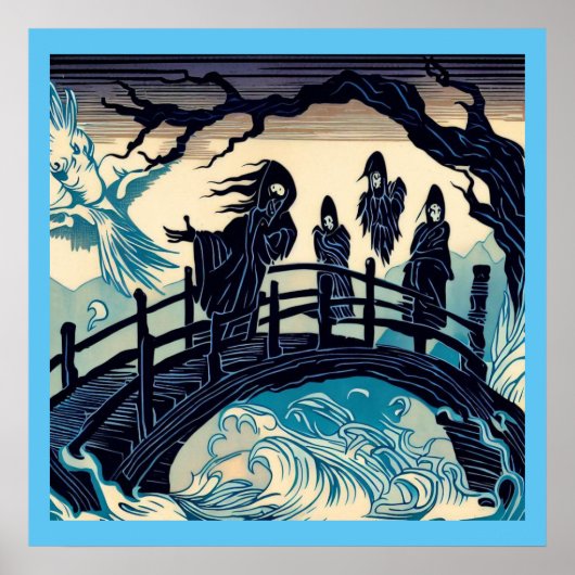 ハロウィン幽霊のよく出る- Bridge Woodcut 2 ポスター (正面)