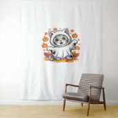 ハロウィン幽霊の服を着たクラシック子猫 –  タペストリー (インサイチュ)