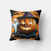 ハロウィン幽霊は彫られたカボチャの横に浮かぶ クッション (裏面)