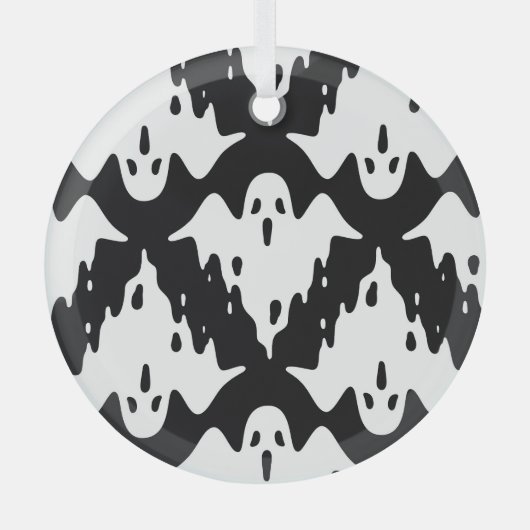 ハロウィン幽霊不気味シームレスパターン ガラスオーナメント (正面)