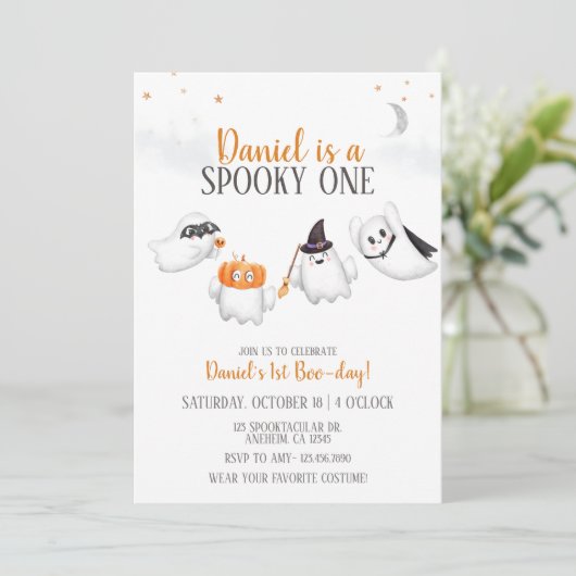 ハロウィン幽霊不気味ワンバースデーパーティー 招待状 (スタンド正面)