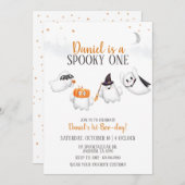 ハロウィン幽霊不気味ワンバースデーパーティー 招待状 (正面/裏面)