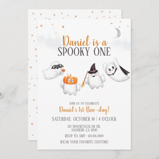ハロウィン幽霊不気味ワンバースデーパーティー 招待状 (正面/裏面)