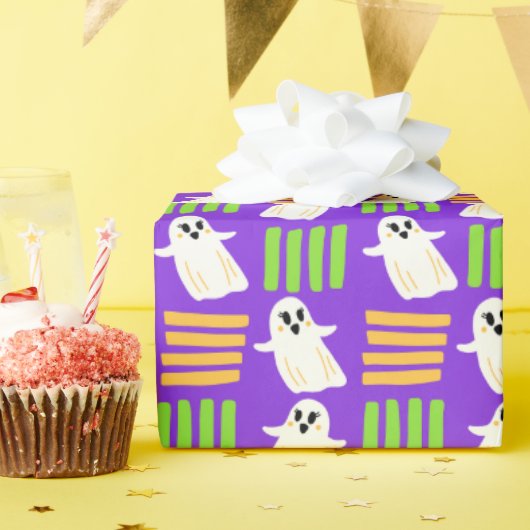 ハロウィン幽霊市松模様にタイル模様 ラッピングペーパー (誕生日パーティー)