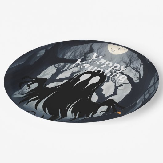 ハロウィン幽霊幽霊のよく出るフォレストの衣装パーティー ペーパープレート (アングル)